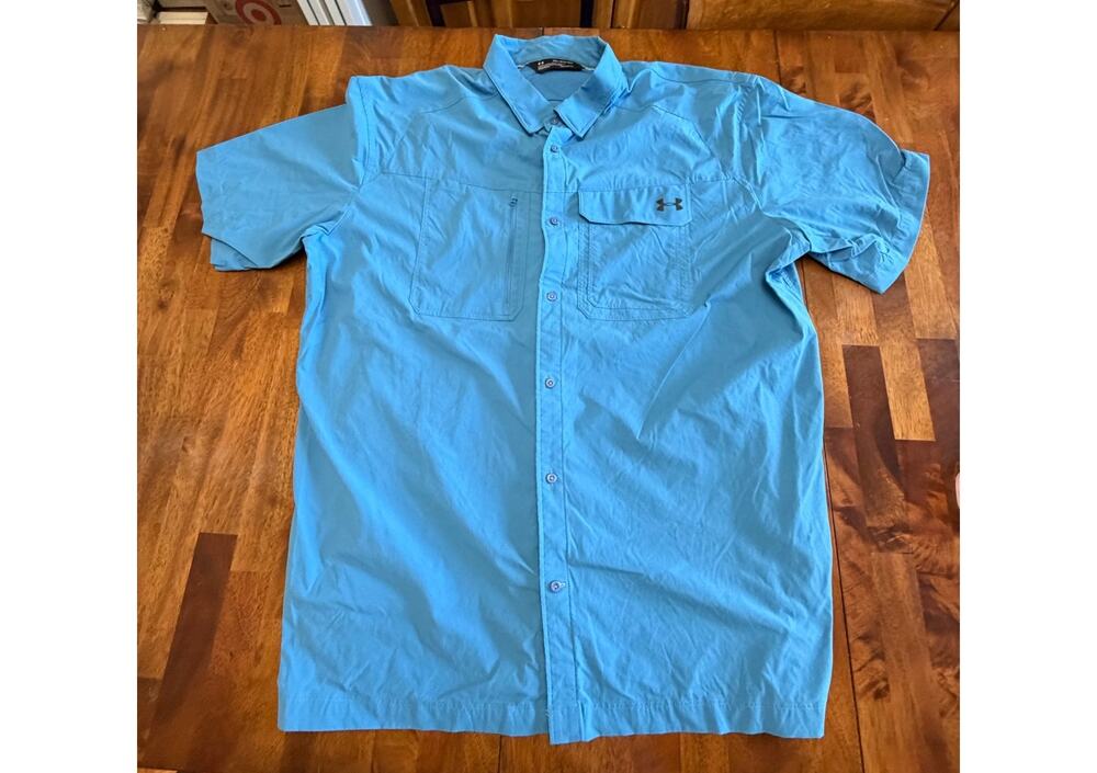Under Armour HeatGear Mens 3XL Blue Short Sleeve Fishing Outdoor Shirt Loose